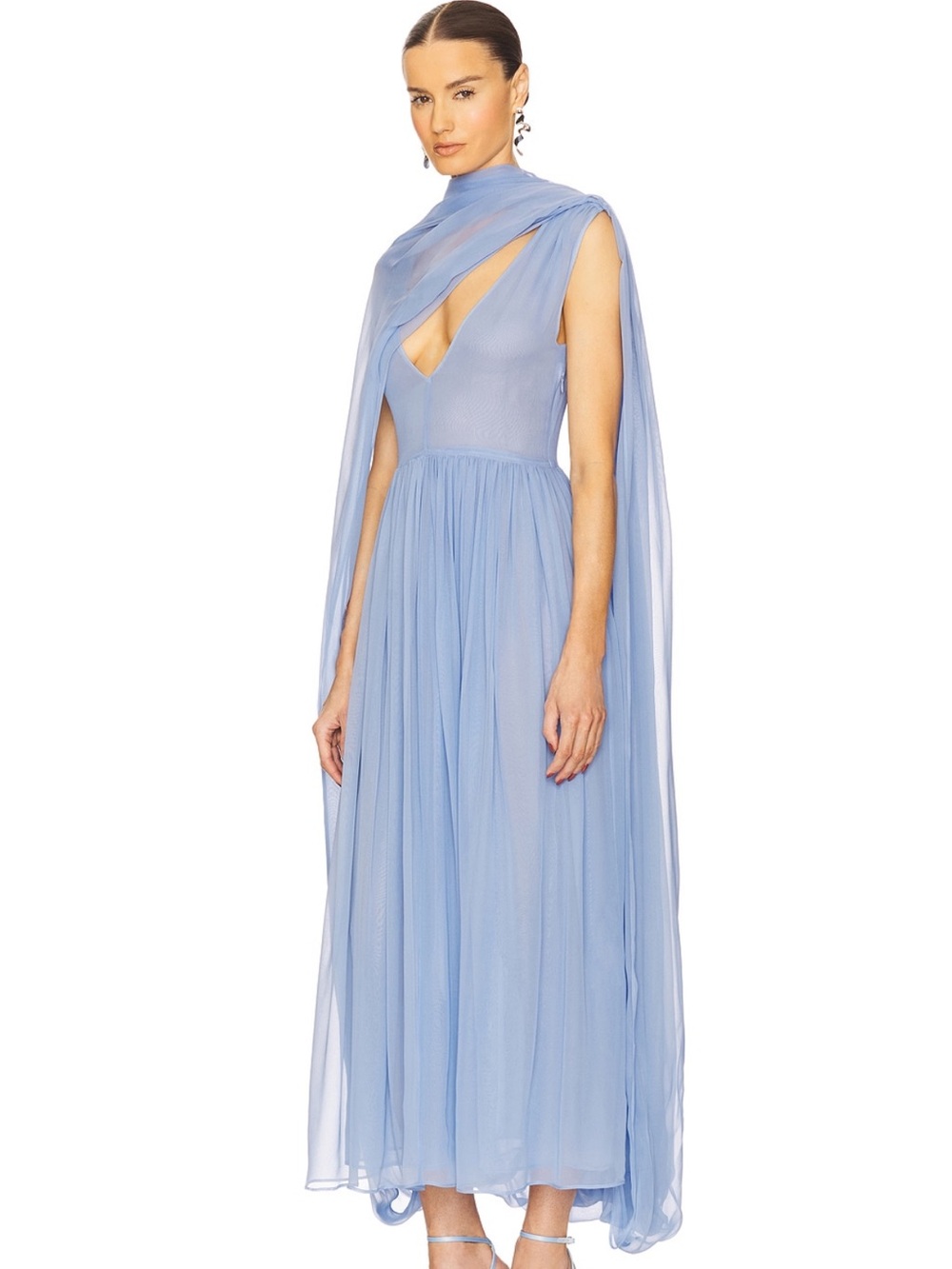 REVOLVE Light Blue Chiffon Maxi Dress with Draped Cape